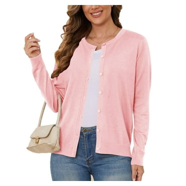 UVPLove Women's Lightweight Button-Down Cardigan Sweater,Light Pink,M