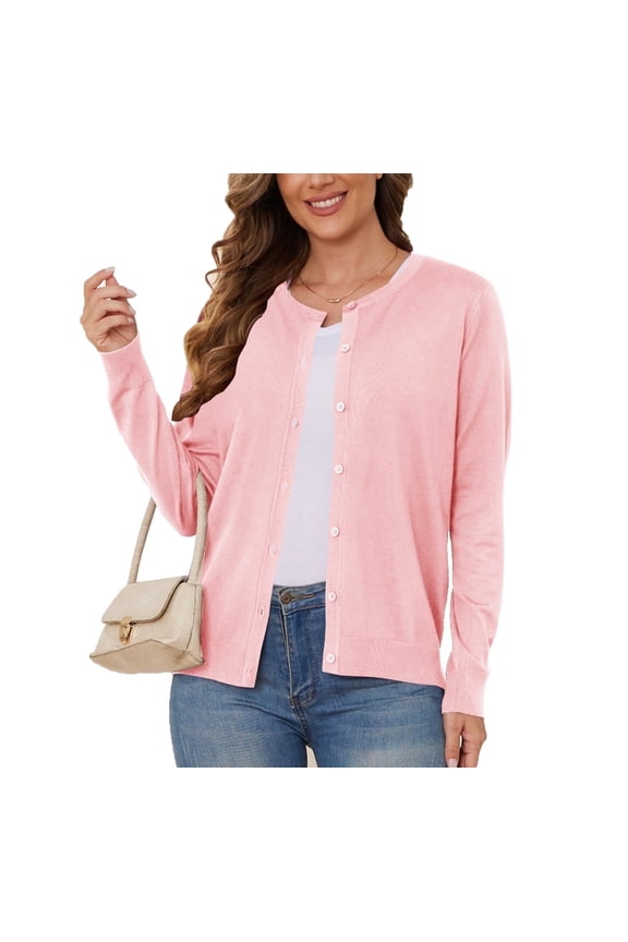 Women's Lightweight Button-Down Cardigan Sweater,Light Pink,XL,S-3XL(Oversized Fit - Runs Large, Choose One Size Smaller)