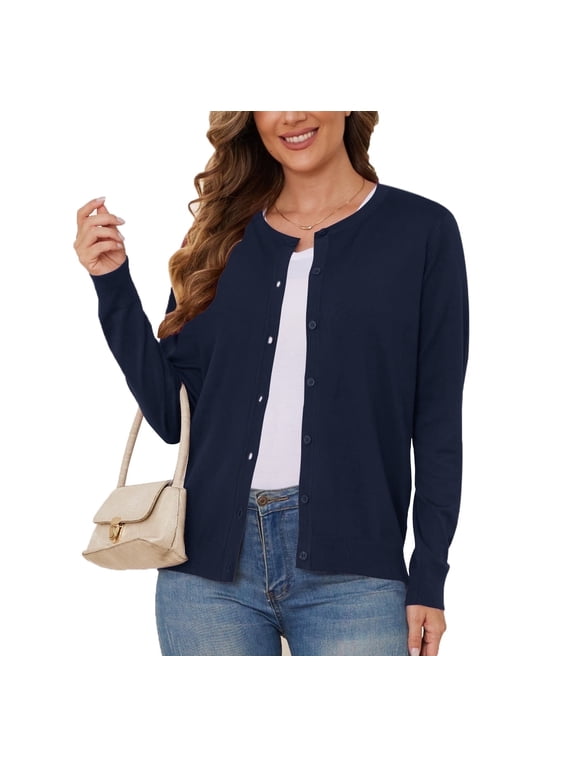 Women's Lightweight Button-Down Cardigan Sweater,NaUP Blue,L,S-3XL(Oversized Fit - Runs Large, Choose One Size Smaller)