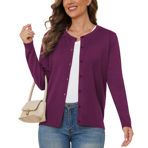 UVPLove Women's Lightweight Button-Down Cardigan Sweater,Purple,XL,(S-3XL)