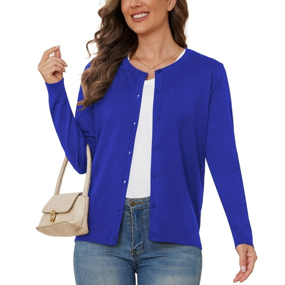 UVPLove Women's Lightweight Button-Down Cardigan Sweater,Royal Blue,3XL,(S-3XL)