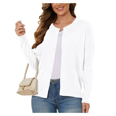 UVPLove Women's Lightweight Button-Down Cardigan Sweater,White,L