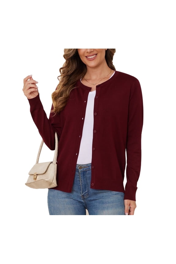 Women's Lightweight Button-Down Cardigan Sweater,Wine Red,L,S-3XL(Oversized Fit - Runs Large, Choose One Size Smaller)