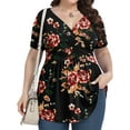 thumbnail image 1 of UVPLove Women's Plus Size V Neck Casual Knit T-shirts Short Sleeve Blouse & Top,Brown Floral, 4XL, 1 of 9