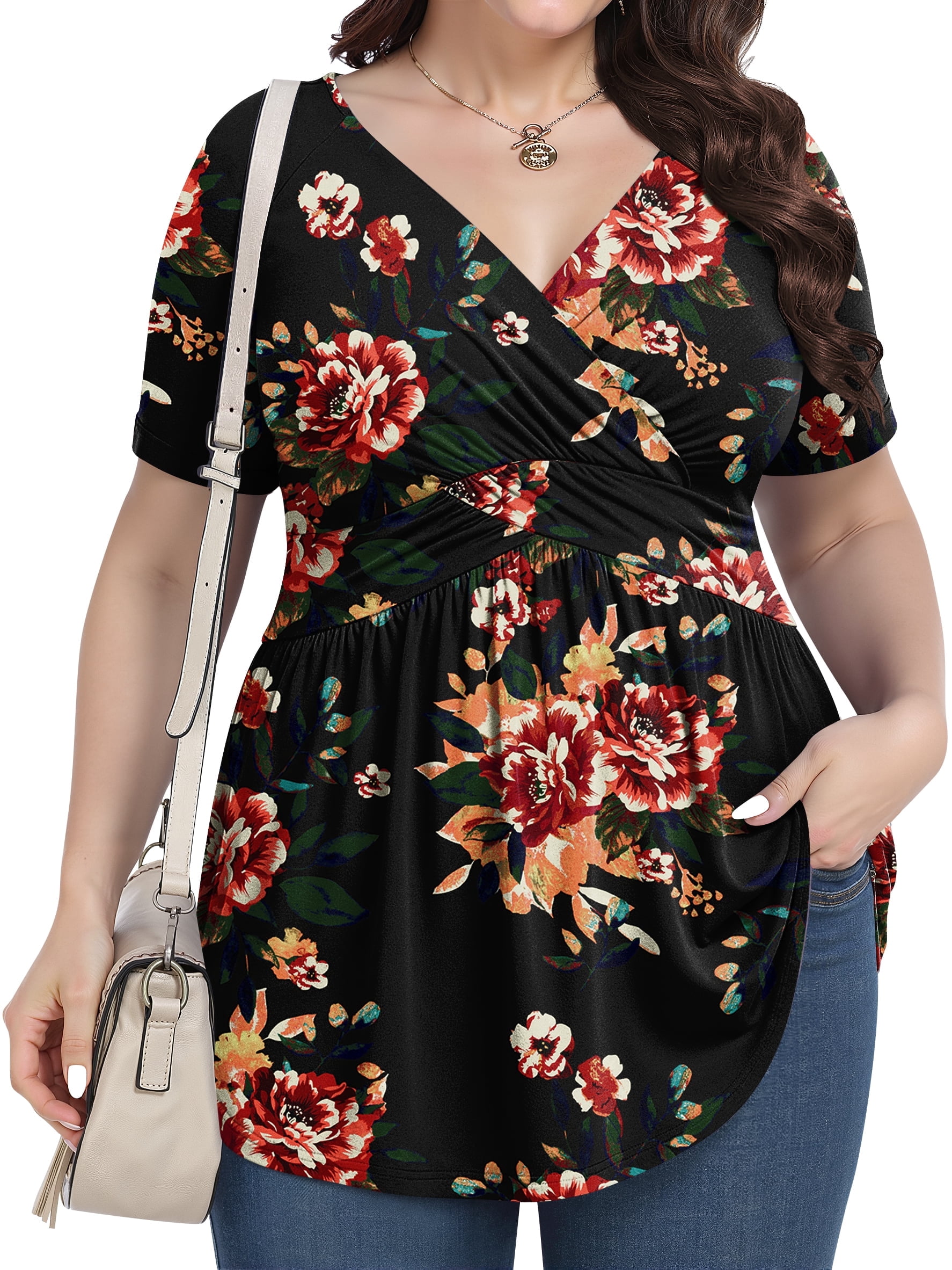 UVPLove Women's Plus Size V Neck Casual Knit T-shirts Short Sleeve ...