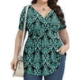 thumbnail image 1 of UVPLove Women's Plus Size V Neck Casual Knit T-shirts Short Sleeve Blouse & Top,F Black Green, L, 1 of 10