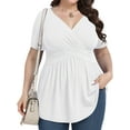 thumbnail image 1 of UVPLove Women's Plus Size V Neck Casual Knit T-shirts Short Sleeve Blouse & Top,White, 3XL, 1 of 15