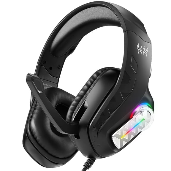 UVQYC Gaming Headset Wired for PS5 PS4 Xbox PC with Noise Reducing Microphone RGB LED Lights 40mm Drivers Memory Foam Ear Cushions and 3.5mm Audio Jack,Black