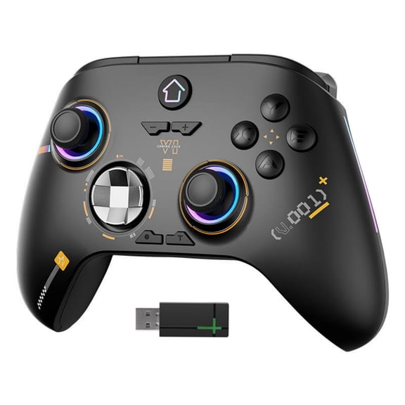 UVQYC Wireless Controller Compatible with Xbox 360/360 Slim/ PC Windows 7/8/10/11,with2.4G Adapter Receiver/RGB Light/Hall/Programmable/Turbo/Dual Vibration,Black