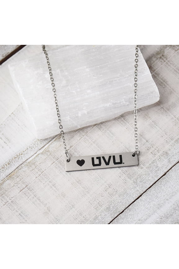 UVU Utah Valley Wolverines Silver Bar Necklace by Fan Frenzy Gifts