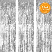 UWANTME 3 Pack Multicolor Metallic Foil Fringe Curtains, 3.3ft x 6.6ft Backdrop Curtains Streamers Party Decorations for Birthday, Wedding, Valentines Day, Christmas, Bachelorette, Baby Shower