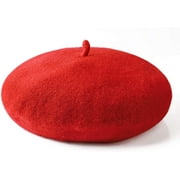 UWANTME French Wool Beret Hat with Skily Scarf and Brooch, Fashionable Red Beret for Girls Lady