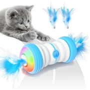 UWANTME Interactive Cat Toys for Indoor Cats, 360 Degree Self-Rotating Automatic Cat Toy with Feather, Colorful LED Light, Low Noise, Electric Pet Exercise Toys