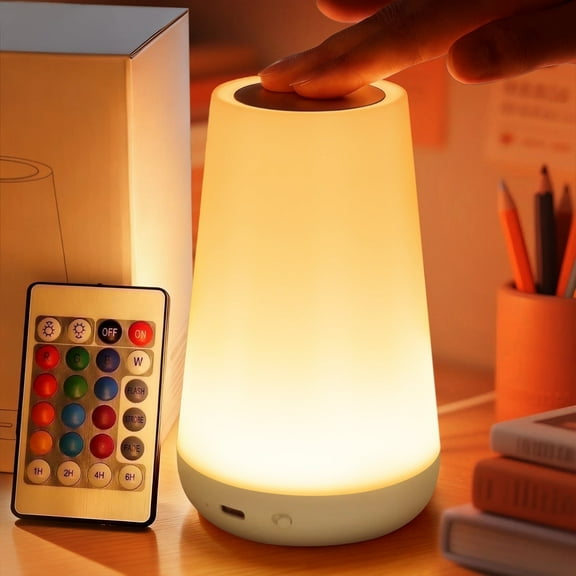 UWANTME Night Light, Dimmable Touch Lamp for Bedroom, Portable Bedside Table Lamps, 5 Brightness and 13 RGB Colors Night Light Suitable for Bedroom/Office/Bathroom/Hallways/Living Room