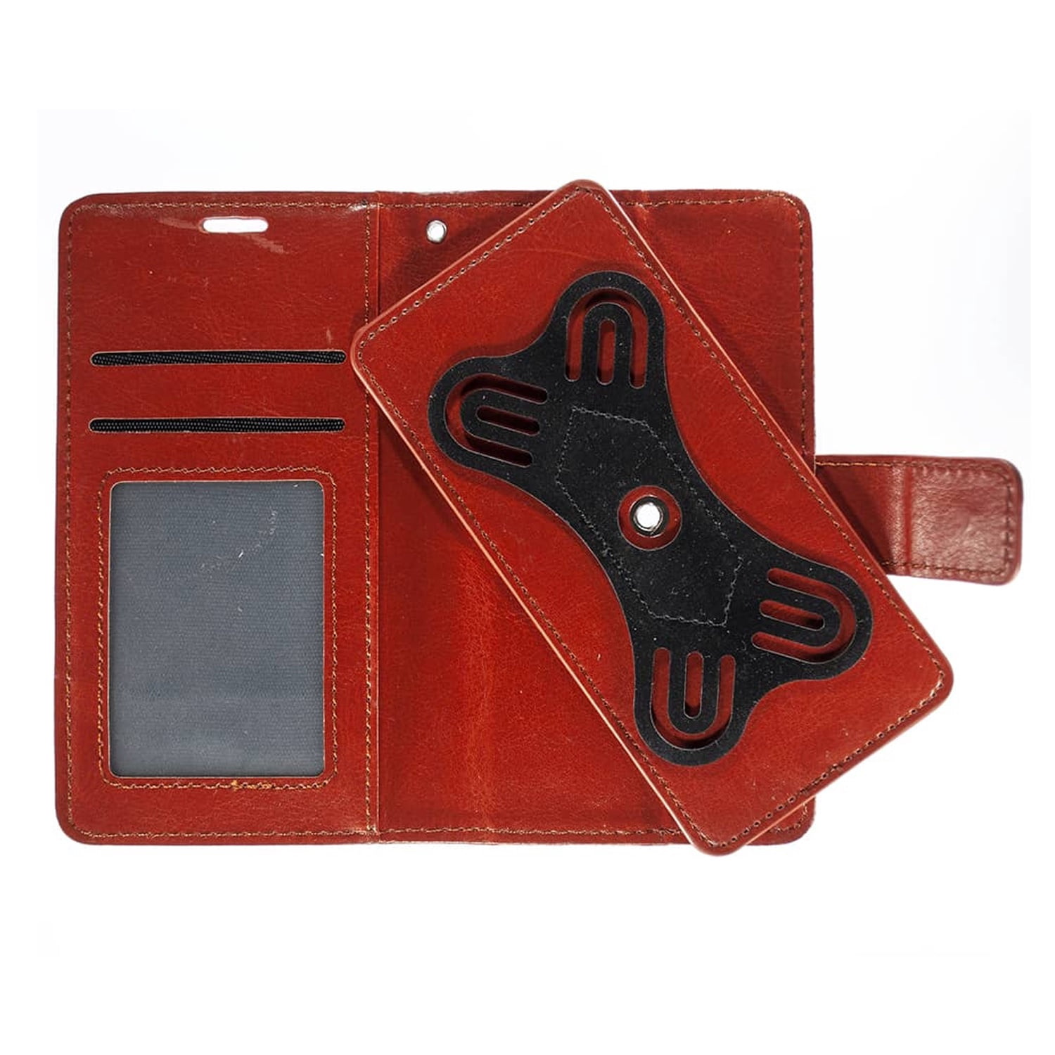 UWC-Small (4.5"-4.8") Universal Leather Phone Case with Rotating Stand Support - Brown
