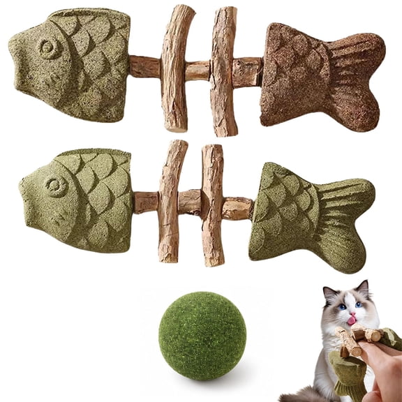 UWMDHRC 3 Pack Catnip & Silvervine Chew, 2026 New Creative Fish Bone Cat Dental Chew Toy, Natural Cat Sticks that Clean Teeth, Durable Wooden Feline Tooth Care Tool