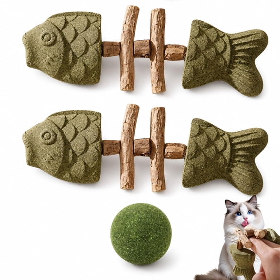 UWMDHRC 3 Pack Catnip & Silvervine Chew, 2026 New Creative Fish Bone Cat Dental Chew Toy, Natural Cat Sticks that Clean Teeth, Durable Wooden Feline Tooth Care Tool