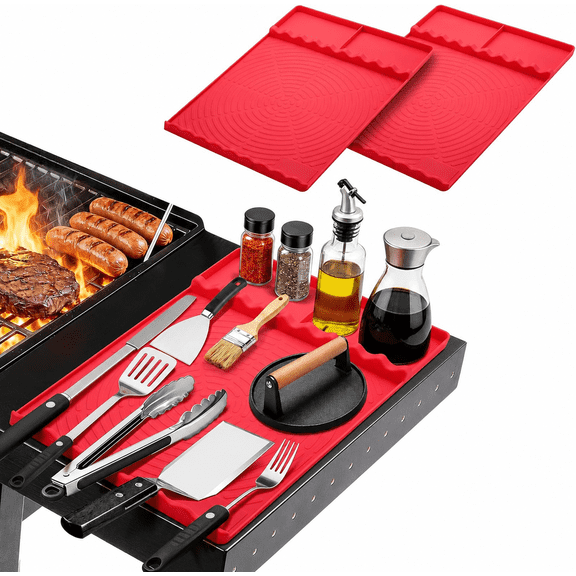 UWMDHRC Silicone Grill Mat Compatible with Blackstone - BBQ Griddle Tools Side Mat with Drip Pad, Griddle Tools Mat for Outdoor Kitchen Countertop, BBQ Grill Accessories Gifts for Men