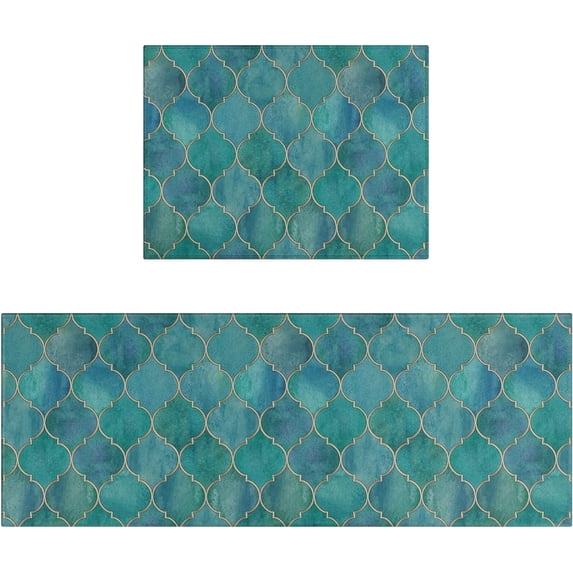 UWNRBG Vintage Moroccan Non Slip Kitchen Turquoise Teal Rug Runner, 17'' x 48'', 17'' x 30''
