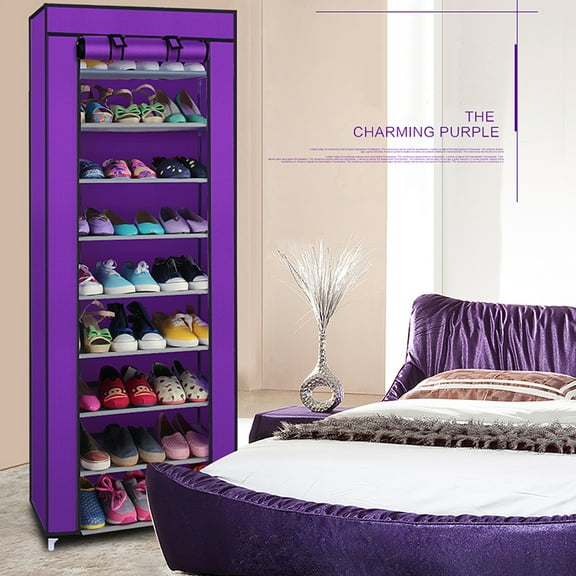 UWR-Nite 10-Tier Shoe Rack 30 Pairs Shoe Tower Closet Shoes Storage Cabinet Portable Boot Organizer with Dustproof Non-Woven Fabric Cover and 10 Durable Shelves