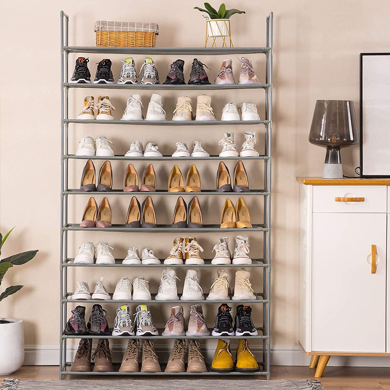 UWR-Nite 10 Tiers Shoe Rack Organizer 50 Pairs,Adjustable Shoes Shelf Tower Metal Tall for Closet,DIY Assembly