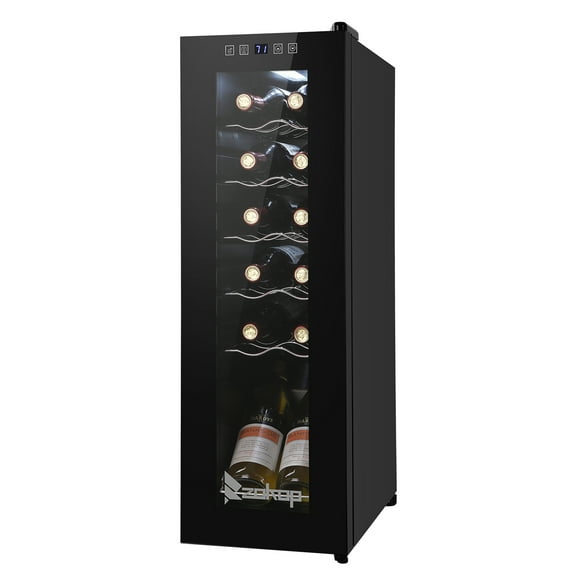 UWR-Nite 12 Bottle Wine Fridge, Freestanding Compressor Wine Cooler Refrigerator, Beverage Wine Chiller with Digital Temperature Control & Double-layer Glass Door