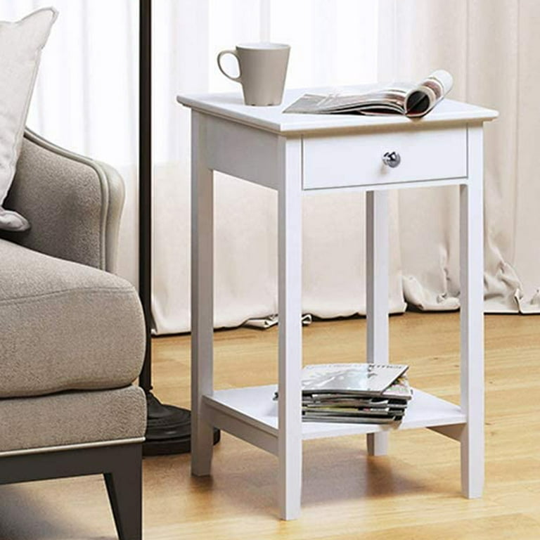 Uwr-nite 27.5 inch Tall Bedside Table, Wooden One Drawer Night Stand Chairside End Table w/Shelf Modern Sofa Couch Side Table Telephone Table Accent