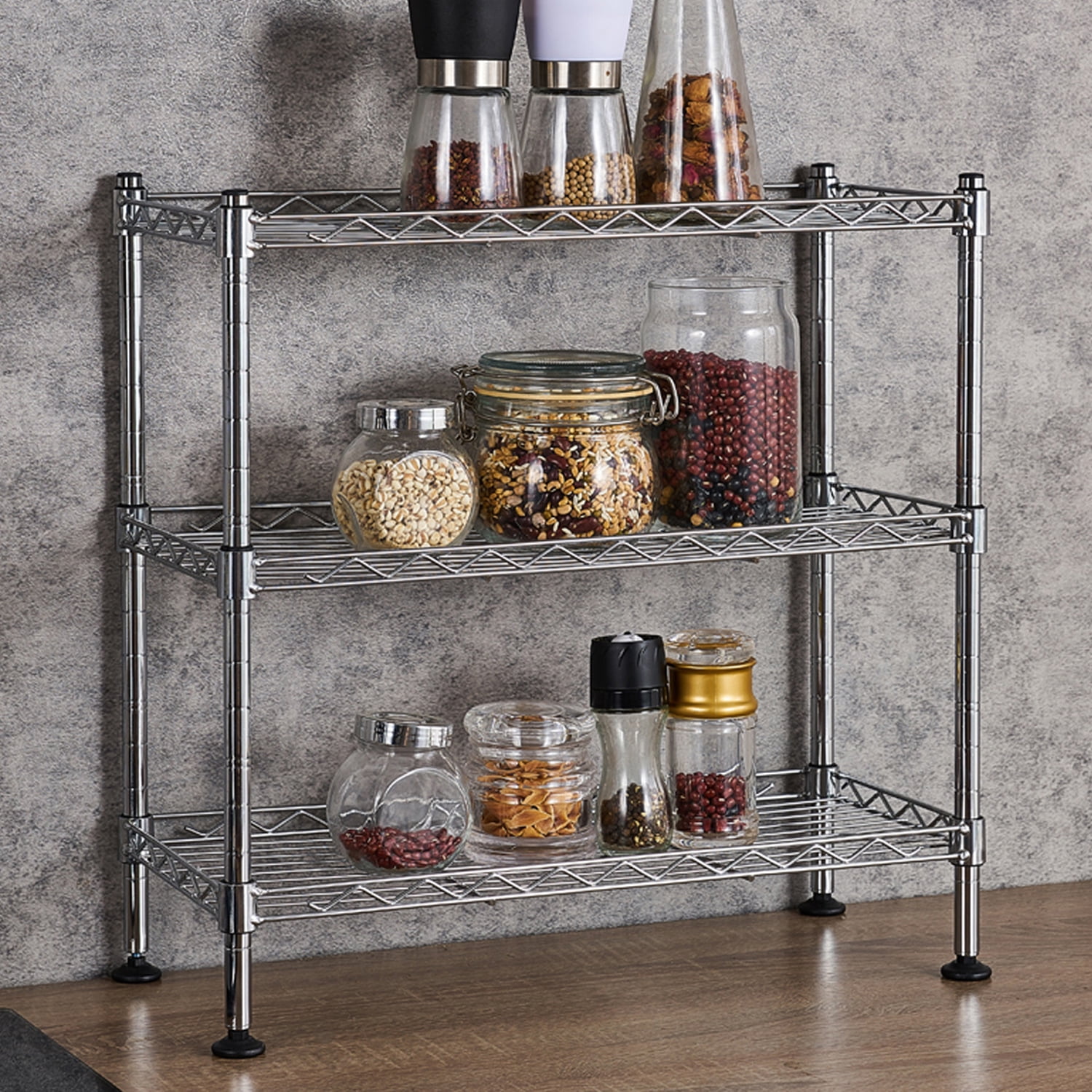 3-Tier Metal Shelving Storage Unit, Size: Silver