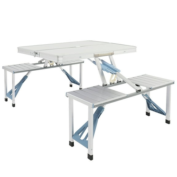 UWR-Nite 4 Person Aluminum Portable Compact Folding Suitcase Picnic Table Set with Umbrella Hole & Simple Setup Process