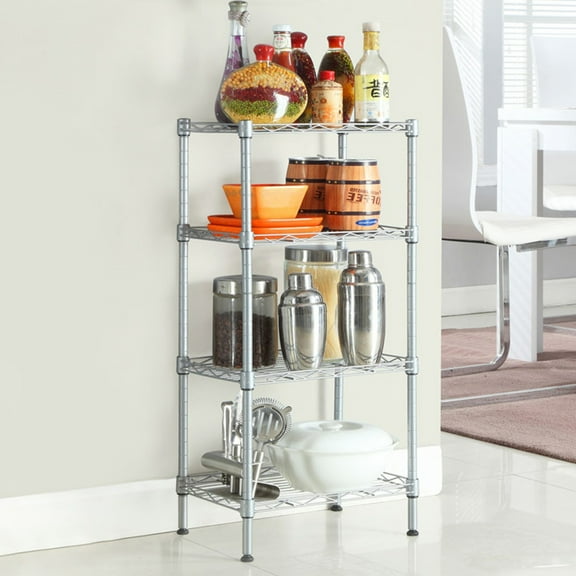 UWR-Nite 4 Wire Shelving Metal Rack Adjustable Unit Storage Shelves for Laundry Bathroom Kitchen Pantry Closet Silver