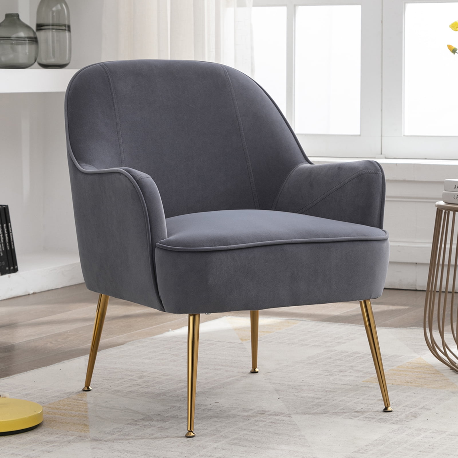 UWR-Nite Accent Chair, Velet Upholstered Armchair, Tufted Small Living