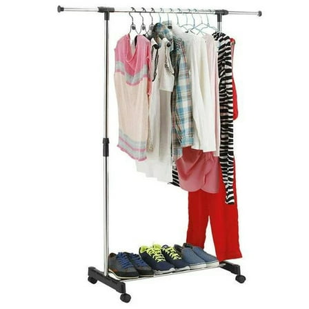 UWR-Nite Adjustable Clothes Garment Rack, Rolling Clothes Organizer on Wheels for Hanging Clothes with Bottom Shelves, Portable Clothes Rack Commercial Garment for Entryway, Bedroom