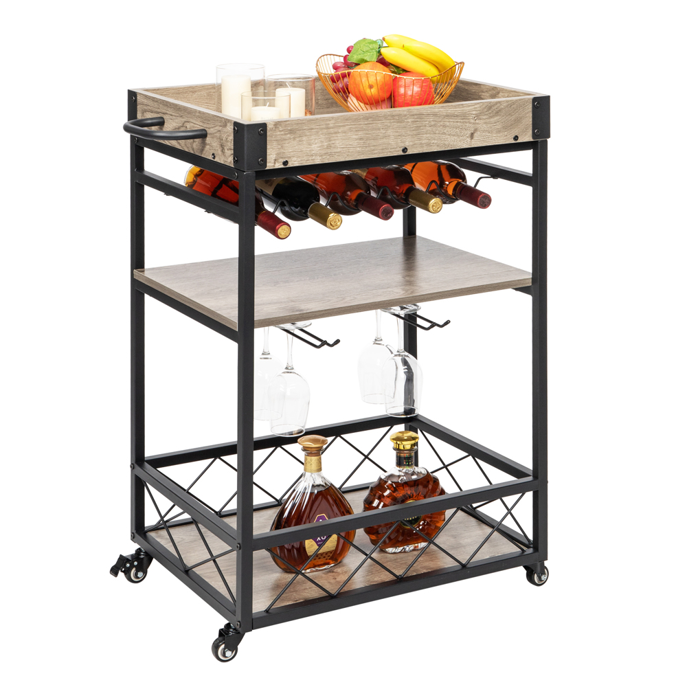UWRNite Bar Cart Kitchen Bar & Serving Cart for Home with 3 Tier