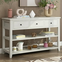 UWR-Nite Console Table, Retro Modern Design Sofa Table with Pine Solid Wood Frame and Legs, 2 Open Shelves, Entryway Table for Living Room