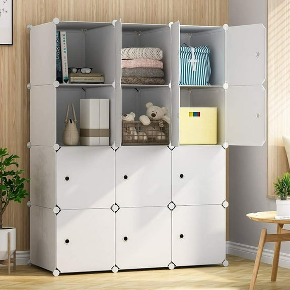UWR-Nite Cube Storage with Doors, 12-Cube Storage Organizer, Plastic Closet Cabinet, Modular Book Shelving Units, Storage Shelves, Ideal for Bedroom, Home, Office