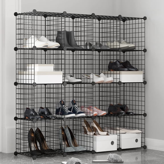 UWR-Nite Cube Storage Organizer, 16 Cubes Wire Storage Cabinet, DIY Modular Bookcase Stackable Shoe Rack Shelf Metal Cubes Organizer, Wardrobe Closet for Livingroom, Bedroom, Office