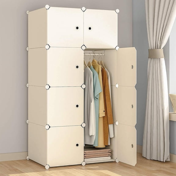 UWR-Nite Cube Storage Organizer, 8- Cube DIY Plastic Closet Cabinet, Modular Book Shelf Organizer Units, Storage Shelving Ideal for Bedroom Living Room Office with Doors