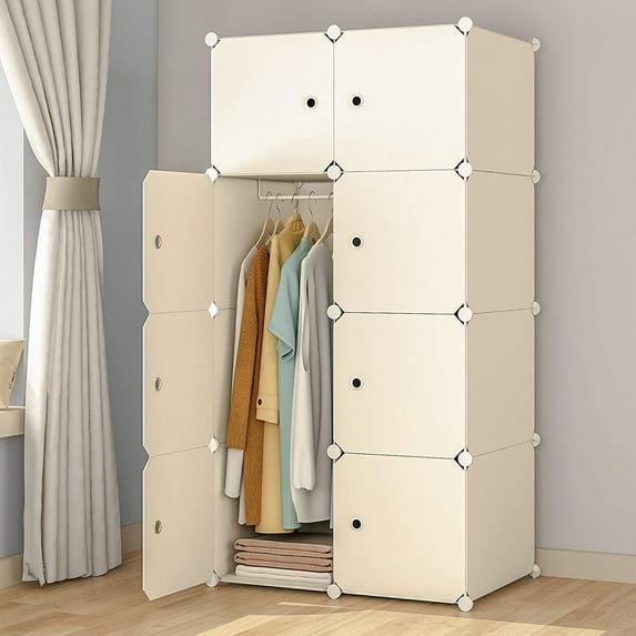 UWR-Nite Cube Storage Organizer, 8- Cube DIY Plastic Closet Cabinet, Modular Book Shelf Organizer Units, Storage Shelving Ideal for Bedroom Living Room Office with Doors