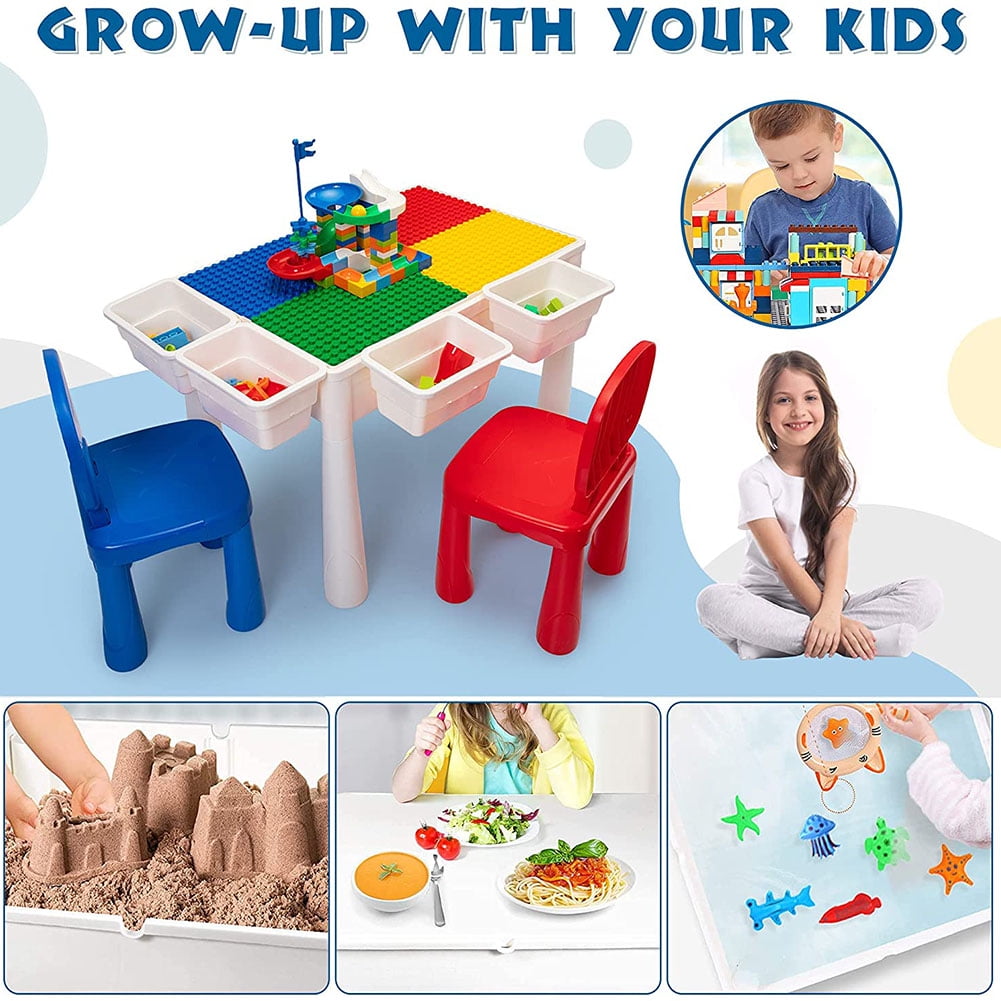 UWRNite Kids Activity Table Set Table and Chair Set with Blocks, 2