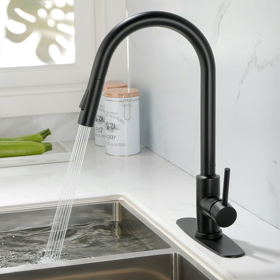 UWR-Nite Kitchen Faucet with Pull Down Sprayer, Modern Kitchen Sink Faucet Single Hole with 10" Deck Plate, Single Handle Pull Out Kitchen Faucets for Sink