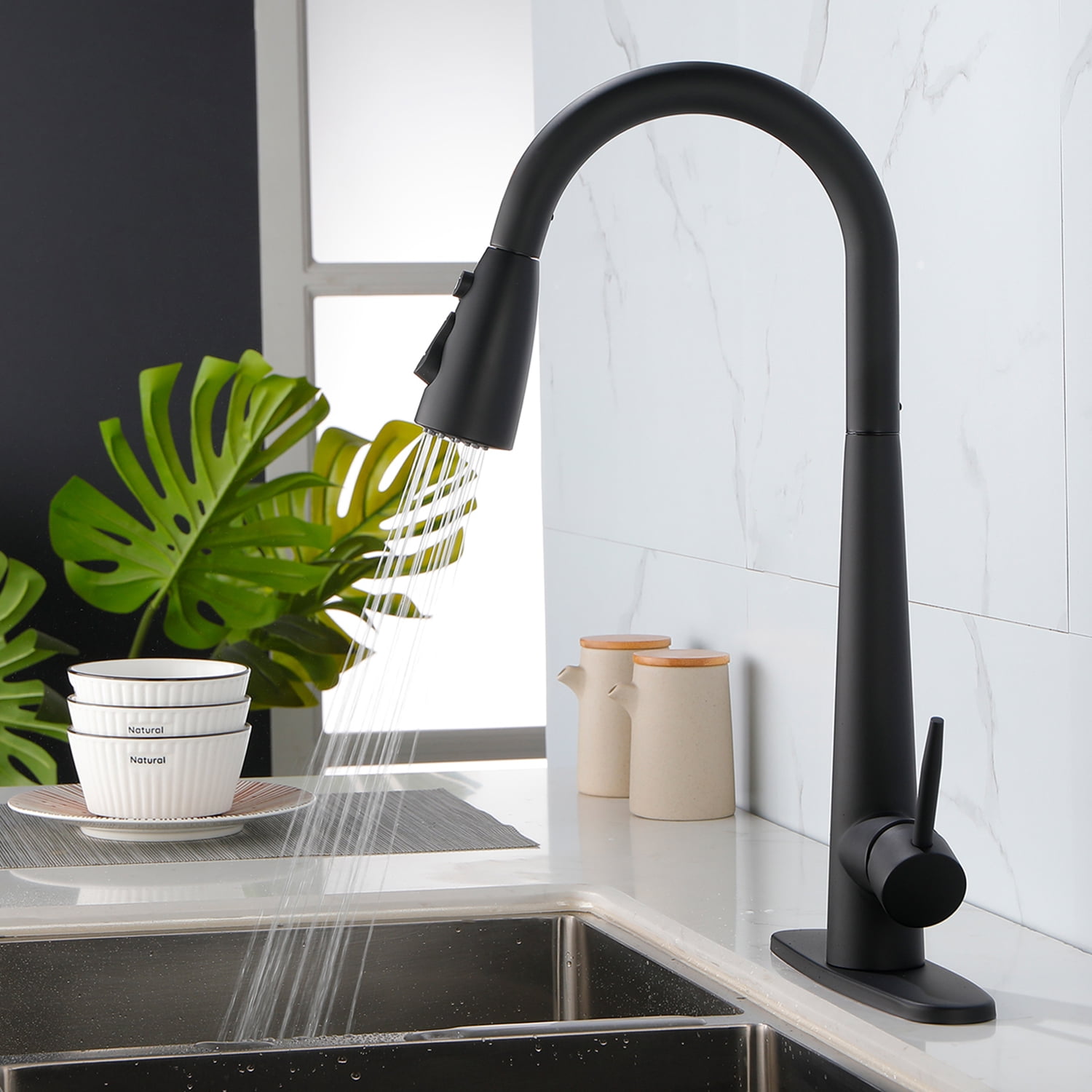 UWR-Nite Kitchen Faucet with Pull Down Sprayer Brushed Nickel, High Arc ...