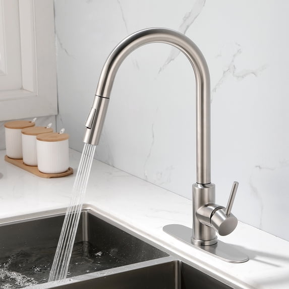 UWR-Nite Kitchen Faucet with Pull Down Sprayer, Modern Kitchen Sink Faucet Single Hole with 10" Deck Plate, Single Handle Pull Out Kitchen Faucets for Sink
