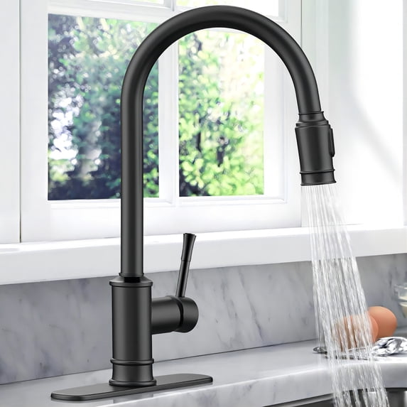 UWR-Nite Kitchen Sink Faucet Brushed Nickel with Pull Down Sprayer 3 Mode Faucet for Kitchen Sink Single Handle, Stainless Steel Pull Out Kitchen Faucet Bar, Deck Plate Include