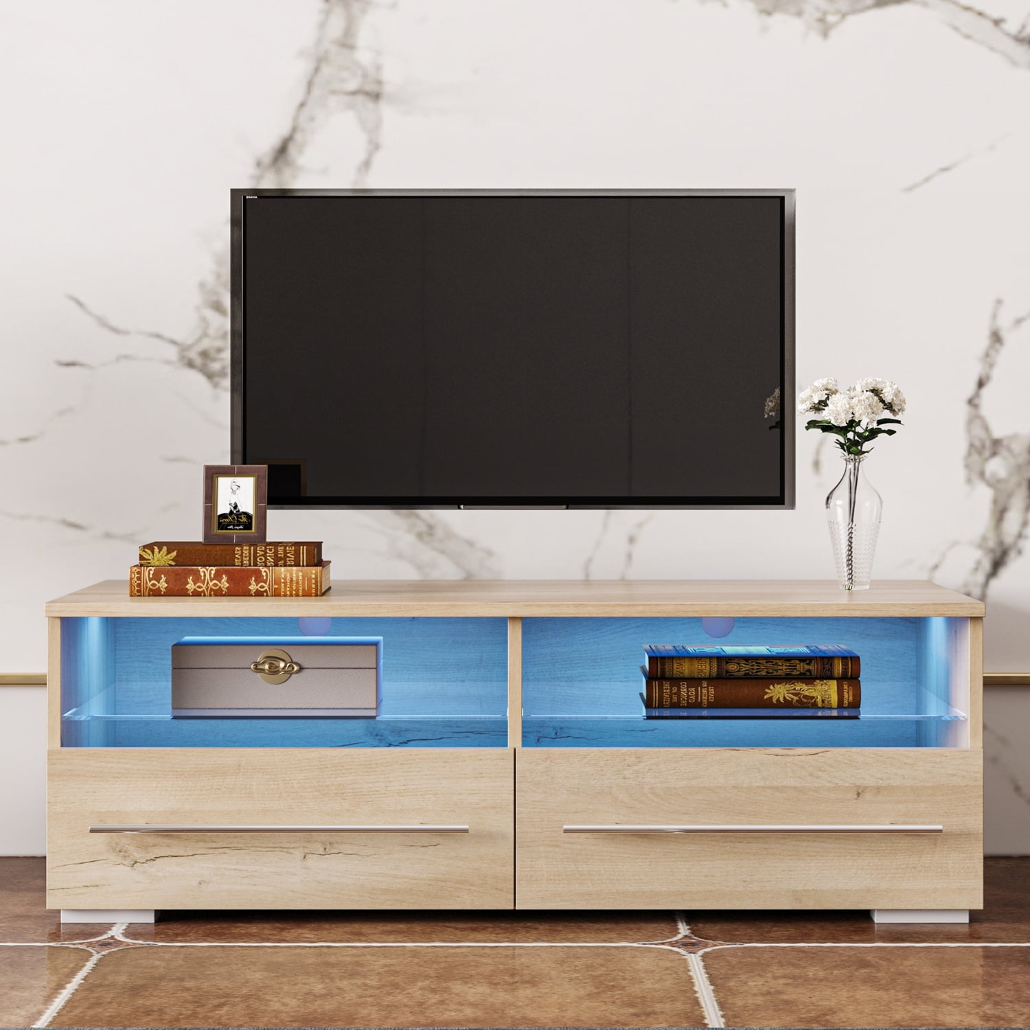 UWRNite LED TV Stand for 50 inch TV, Modern TV with LED Lights, Game Console