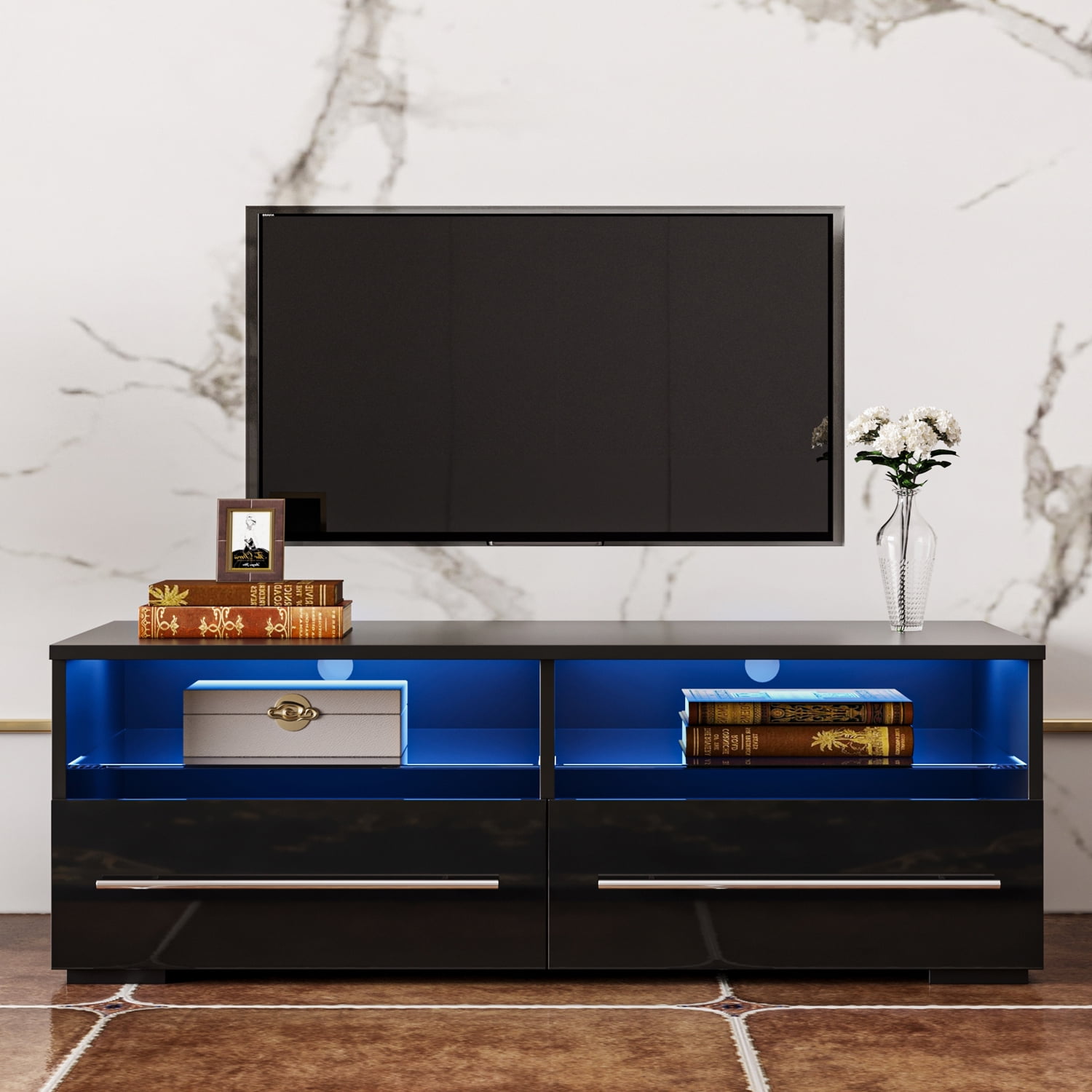 UWRNite LED TV Stand for 50 inch TV, Modern TV with LED Lights, Game Console