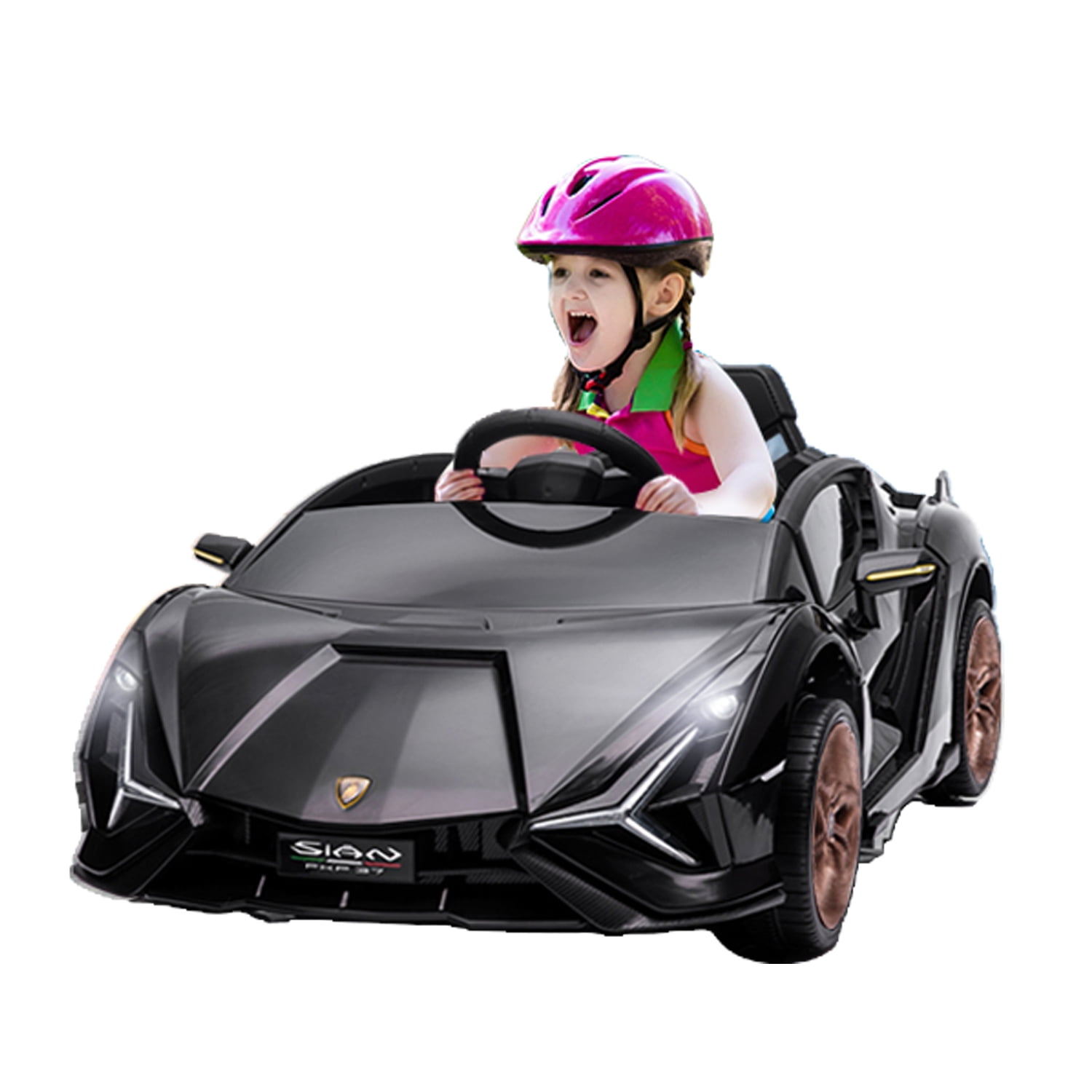 Black 12V Lamborghini Sian Kids Electric Ride-On Car with Scissor Doors