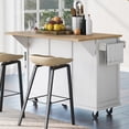 thumbnail image 1 of UWR-Nite Mobile Kitchen Island Cart with Rubber Wood Drop-Leaf Countertop and Internal Storage Racks,Cabinet with 5 Wheels and 3 Drawers,for Dining Room Bathroom, 1 of 7