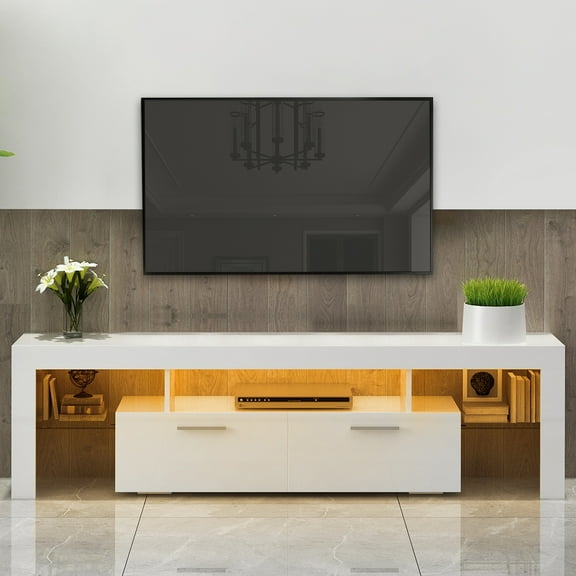 UWR-Nite Modern LED TV Stand for 50/55/60/65/70/75+ inch TV, High Glossy Entertainment Center with LED Lights, Gaming Media Console TV Stand with Storage, TV Table for Living Room, Bedroom