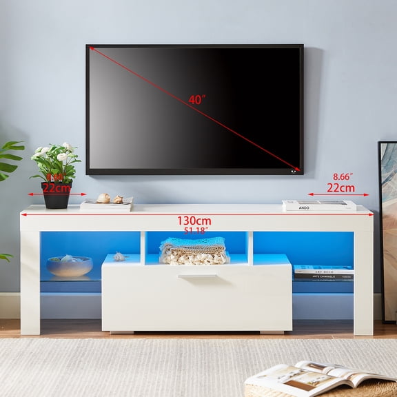 UWR-Nite Modern TV Stand for 32/50/55+ Inch TV, Entertainment Center with Led Lights, High Gloss Television Stands for Video Gaming, TV Console with Storage and Shelves for Living Room Bedroom