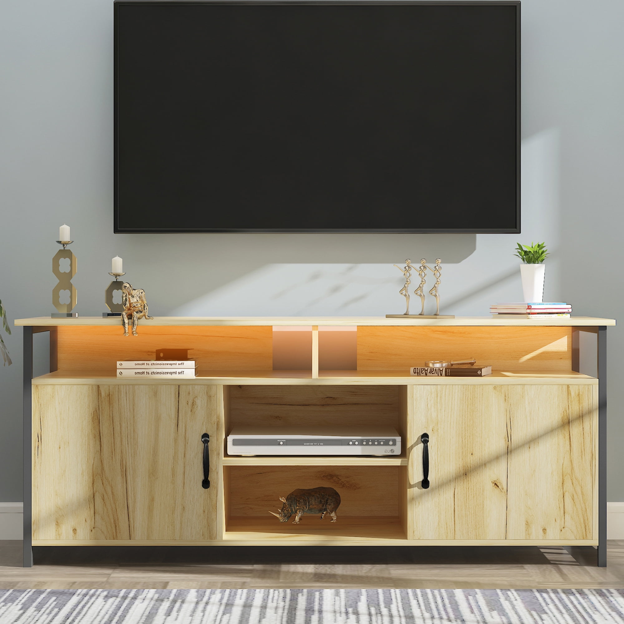 UWRNite Modern TV Stand with LED Lights, Wood Universal Media Console
